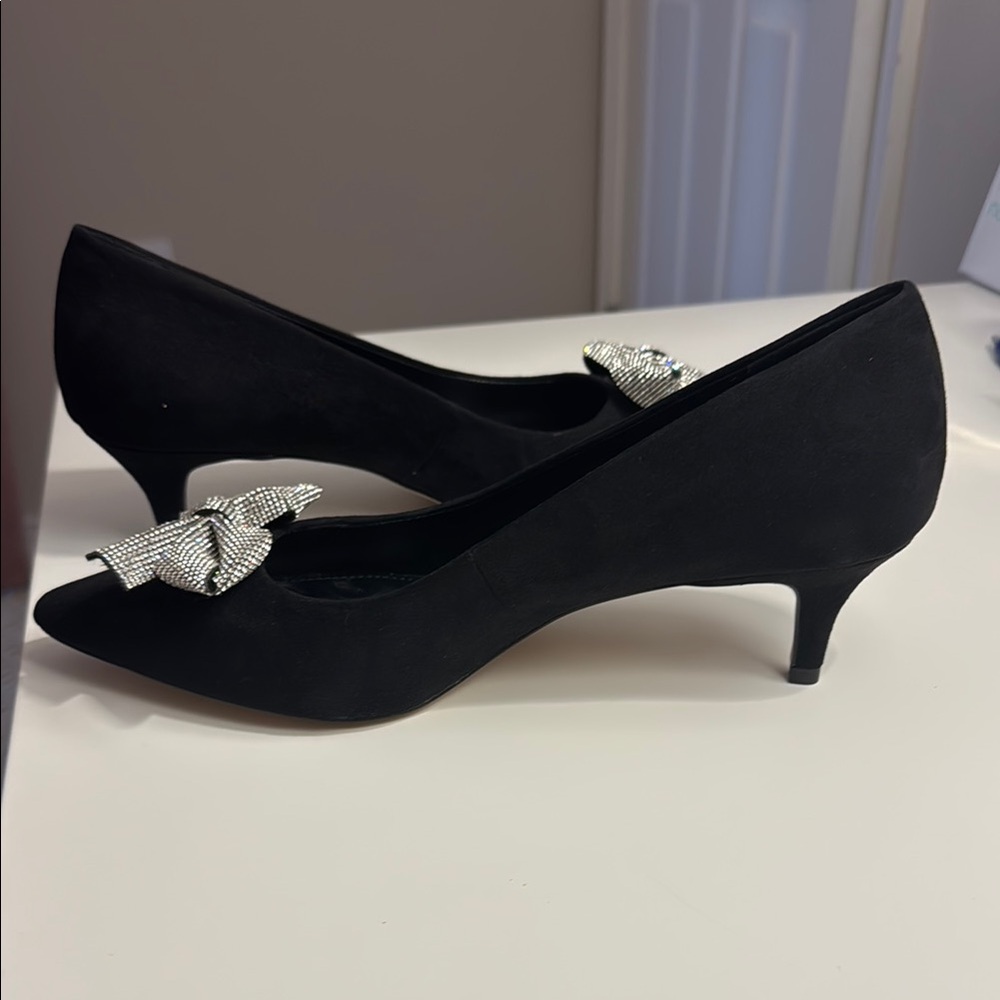 J. Crew Black Heels with Silver Bow - Picture 4 of 4